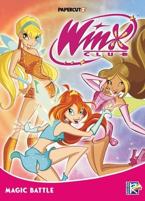Paperback of Winx Club Vol. 4: Magic Battle by Papercutz, featuring colorful cover art with Winx fairy characters.