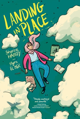 Paperback of "Landing in Place" graphic novel by Kokila, featuring vibrant cover art with illustrations and title text.