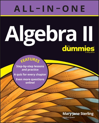 Algebra II All-In-One for Dummies paperback book with colorful cover and title, designed for math learners.