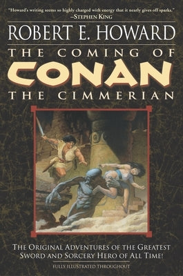 Paperback copy of The Coming of Conan the Cimmerian book one by Random House Worlds, featuring a cover illustration.