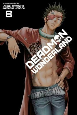 Paperback of Deadman Wonderland, Volume 8 manga by Viz Media, featuring dark, intense cover art with characters from the series.