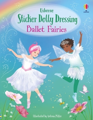 Paperback Sticker Dolly Dressing Ballet Fairies book by Usborne Books featuring colorful fairy and ballet-themed illustrations and stickers.