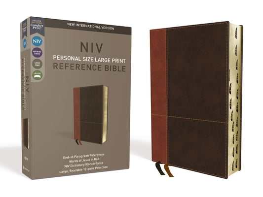 Zondervan Personal Size Reference Bible in brown imitation leather with large print, red letter edition, and indexed pages.