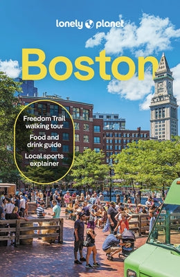 Lonely Planet Boston paperback travel guide with colorful city map and detailed city attractions visible on the cover.