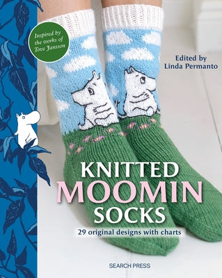 Paperback book featuring Moomin-themed knitting sock patterns, with 29 original designs and charts by Search Press.