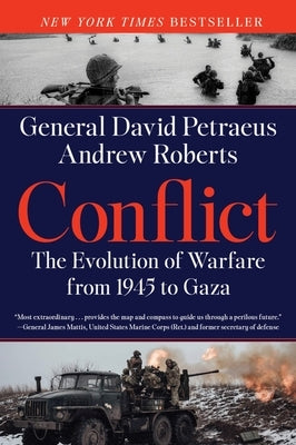 Paperback book titled "Conflict: The Evolution of Warfare from 1945 to Gaza" by Harper Paperbacks, showing the cover with military imagery.