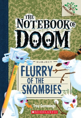 Paperback copy of "Flurry of the Snombies," a Branches Book from the Notebook of Doom series by Scholastic Inc., featuring colorful cover art.
