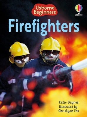 Paperback firefighters book from Usborne Books with colorful illustrations of firefighters in action.