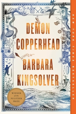 Paperback of Demon Copperhead novel by Harper Perennial, featuring a book cover with artistic design and title text.