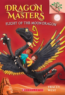 Paperback book titled Flight of the Moon Dragon from Dragon Masters series by Scholastic Inc., featuring a moon dragon on the cover.