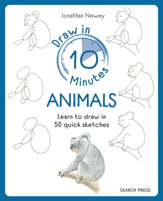 Paperback book "Draw in 10 Minutes: Animals" by Search Press featuring sketches and drawing tips for animal illustrations.