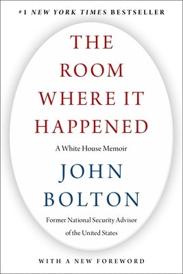 Paperback copy of "The Room Where It Happened: A White House Memoir" by Simon & Schuster, showing the book cover with title and author.