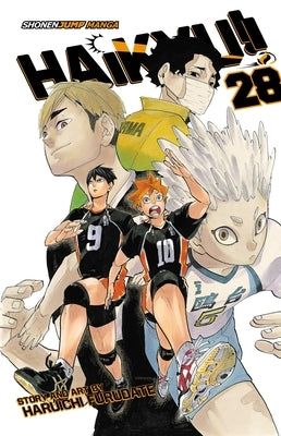 Paperback of Haikyu!!, Vol. 28 manga by Viz Media showing vibrant cover art featuring volleyball players.
