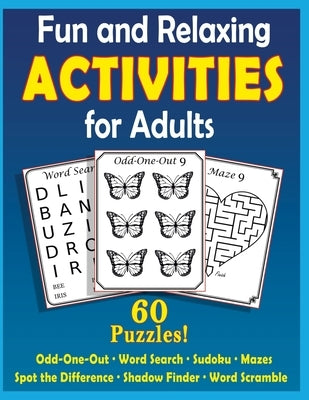 Large-print puzzle book for adults with dementia, featuring fun and relaxing activities to stimulate the mind and promote relaxation.