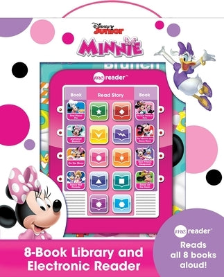 Disney Junior Minnie Pi Kids boxed set with electronic reader and 8 sound books, includes batteries, colorful and engaging children's library set.