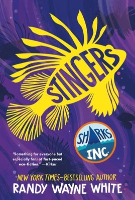 Paperback copy of "Stingers: A Sharks Incorporated Novel" by Square Fish, featuring a cover image with shark illustrations.
