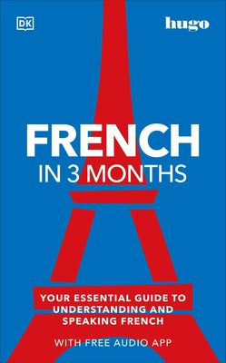 Paperback book titled "French in 3 Months" by DK Publishing, featuring a cover with French language learning visuals.