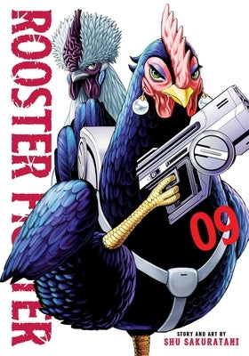 Paperback of Rooster Fighter, Vol. 9 manga by Viz Media, featuring colorful cover art with a fierce rooster character.
