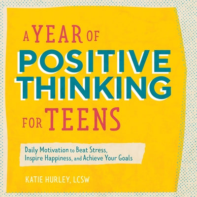 Paperback notebook titled "A Year of Positive Thinking for Teens" by Rockridge Press, featuring colorful positive quotes on the cover.