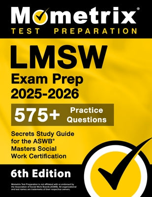 Paperback LMSW Exam Prep 2025-2026 study guide by Mometrix Media with 575+ practice questions for ASWB Masters Social Work certification