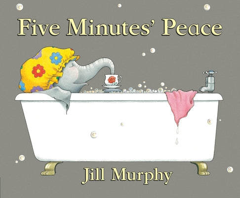 Paperback copy of "Five Minutes' Peace" by Puffin Books, with a colorful cover illustration featuring a woman relaxing.