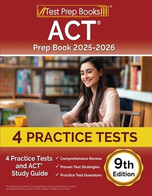 Test Prep Books ACT Prep Book 2025-2026 paperback with 4 practice tests and study guide for ACT exam preparation.