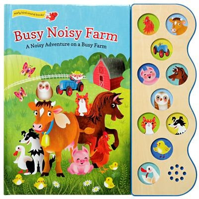Colorful Busy Noisy Farm board book by Cottage Door Press featuring farm animals and farm scene illustrations.