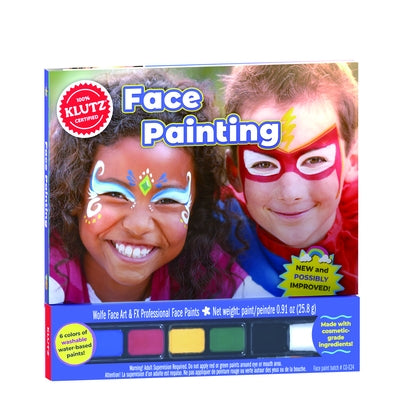 Colorful face painting design on child's face, featuring vibrant patterns and creative artwork by Klutz for fun and imaginative face art.