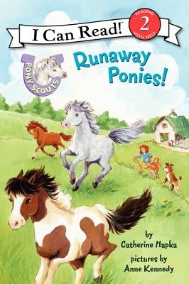 Paperback copy of Pony Scouts: Runaway Ponies! by HarperCollins, showing the colorful book cover with illustrated ponies.