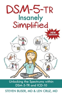 Paperback book titled "DSM-5-TR Insanely Simplified" by Chiron Publications, featuring a cover design with text and graphics.
