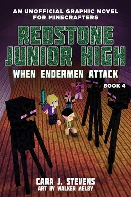 Paperback copy of "When Endermen Attack: Redstone Junior High #4" by Sky Pony featuring the book cover with vibrant illustrations.
