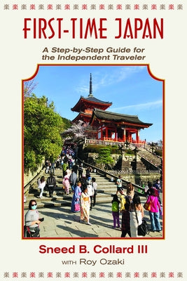 Paperback book titled "First Time Japan" by Bucking Horse Books, featuring a cover with Japanese scenery and travel imagery.