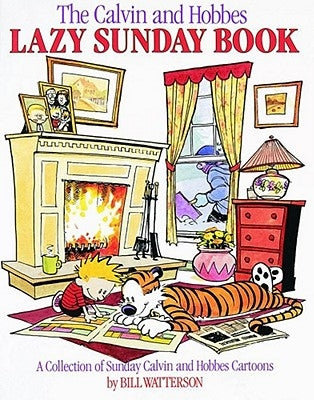 Paperback of Calvin and Hobbes Lazy Sunday Book with cartoon illustrations from the comic strip by Andrews McMeel Publishing.