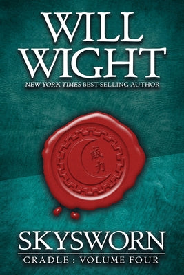 Paperback of Skysworn novel by Hidden Gnome Publishing, featuring a colorful fantasy cover with dragons and heroic characters.