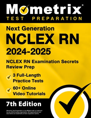 Paperback of Next Generation NCLEX RN 2024-2025 review book by Mometrix Media LLC with practice tests and online tutorials.