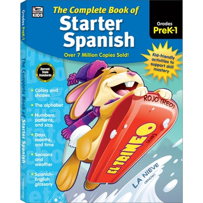 Paperback of The Complete Book of Starter Spanish for Preschool to Grade 1 by Thinking Kids, featuring colorful educational illustrations.