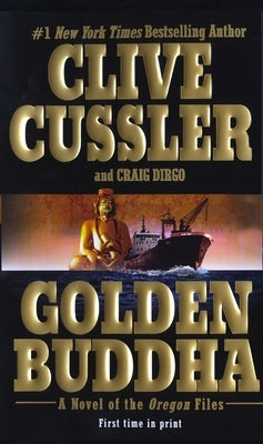 Close-up of a gold-colored paperback book titled "Golden Buddha" by G.P. Putnam's Sons, showing the cover design and title.