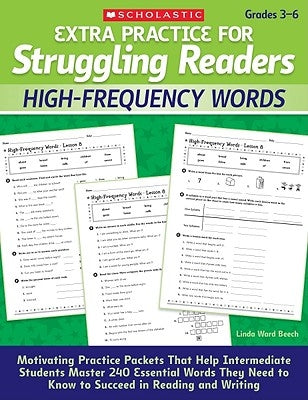 Paperback high-frequency words book for grades 3-6 by Scholastic Teaching Resources, showing colorful pages of vocabulary words.