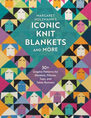 Paperback book featuring graphic knit pattern designs by Margaret Holzmann, showcasing blankets, pillows, tops, and table runners.