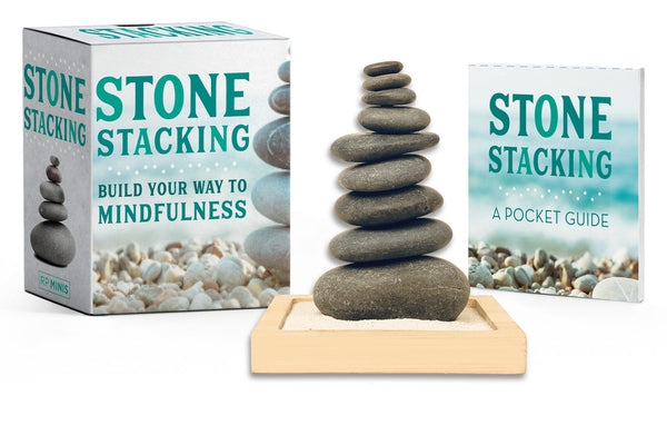 Paperback book titled "Stone Stacking: Build Your Way to Mindfulness" by Rp Minis with colorful stone illustrations on the cover.