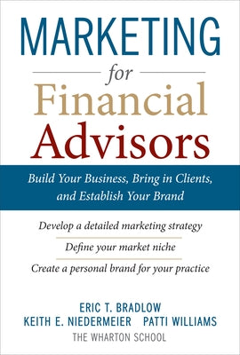 Paperback book titled "Marketing for Financial Advisors" by McGraw-Hill Companies, with a cover featuring financial-themed graphics.
