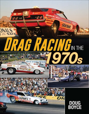 Paperback book titled "Drag Racing in the 1970s" by Cartech, featuring vintage drag racing scenes on the cover.