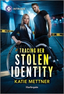 Mass market paperbound copy of "Tracing Her Stolen Identity" by Harlequin Intrigue showing the book cover with dark and mysterious design elements.