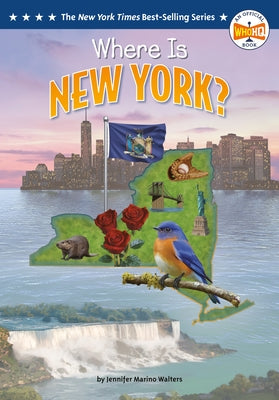 Paperback of "Where Is New York?" by Penguin Workshop, showing colorful illustrations and a map of New York City.