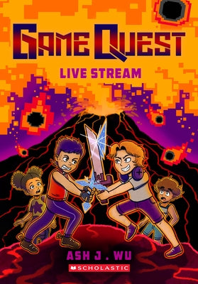 Paperback copy of "Live Stream (Game Quest #2)" by Scholastic Paperbacks, showing the book cover with colorful game-themed artwork.