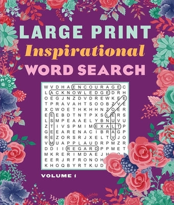 Large print inspirational word search book by Thunder Bay Press, paperback with colorful cover and sample word search pages.