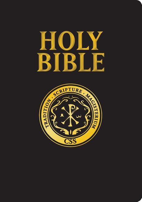 Large print Catholic Scripture Study Bible in leather cover, RSV translation by Saint Benedict Press with detailed pages.