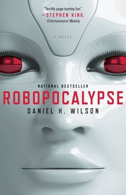 Vintage Robopocalypse paperback book with cover featuring futuristic robotic design and title text.