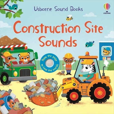 Construction Site Sounds board book by Usborne Books featuring colorful pages and sound buttons for interactive play.