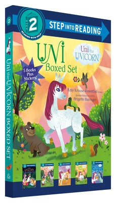 Set of five paperback Uni the Unicorn children's books including spring, sleepover, school, baking, and birthday stories.